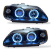 LHD Projector Headlights Pair Angel Eyes Clear Black H1 H1 For Renault Megane