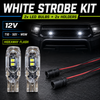 2x White Strobe LED Bulbs + 2x 501 Holders 12V Hideaway Flash T10 W5W