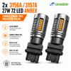 2 x 3156A 3157A 180 27W 72 LED amber indicator bulbs canbus error free no hyper flash