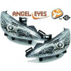 LHD Projector Headlights Pair Angel Eyes Clear Chrome Peugeot 207 06-12
