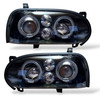 LHD Projector Headlights Pair Angel Eyes Clear Black H1 H1 VW Golf III 91-97