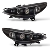 LHD Projector Headlights Headlamp Pair Angel Eyes Clear Black Peugeot 207 06-12