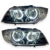 RHD LHD Headlight Pair Angel Eyes Clear Black BMW 3 Series E90 91 Touring 05-08