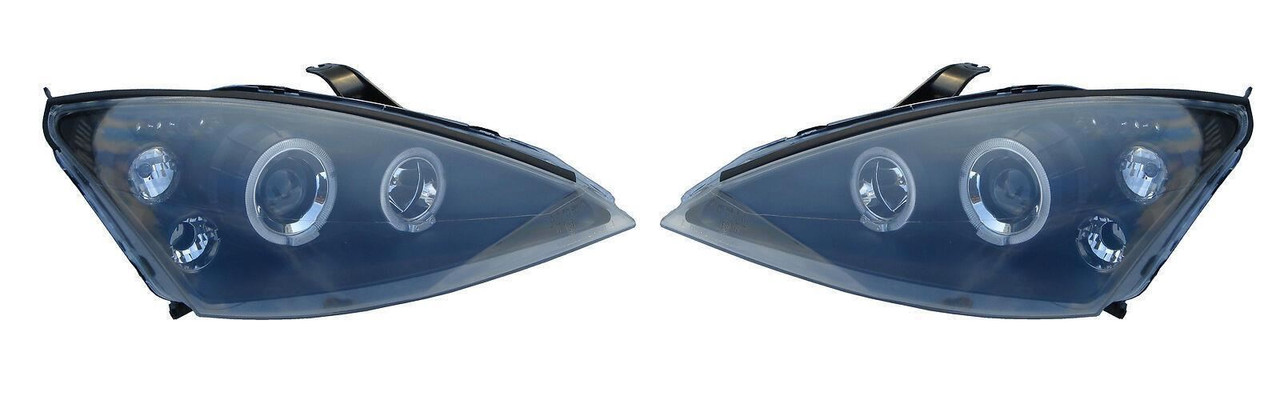 For Ford Focus Mk1 2001-04 Black Angel Eye Halo Projector Headlights Lamp