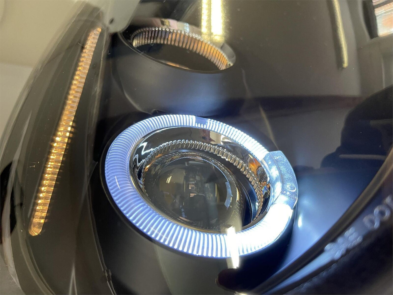 For VW Beetle 98-05 Projector Headlights Lamp Part Angel Eyes Black Pair