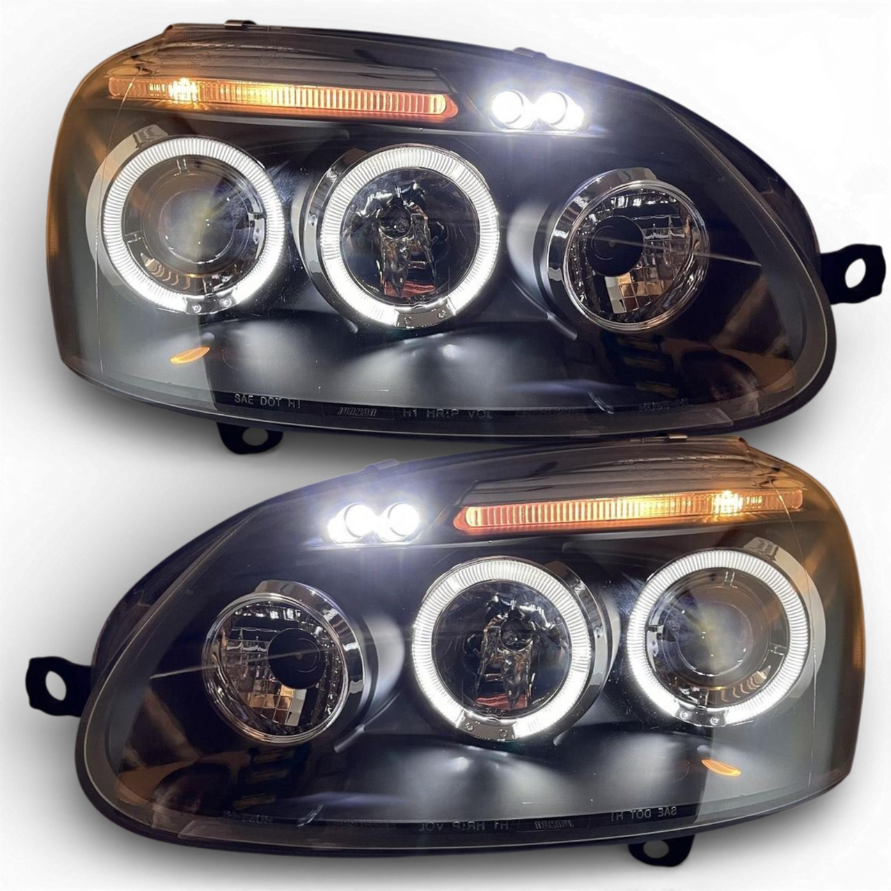 Black Angel Eye Projector Headlights Pair For VW Golf Mk5 2004–2009 H1 LED