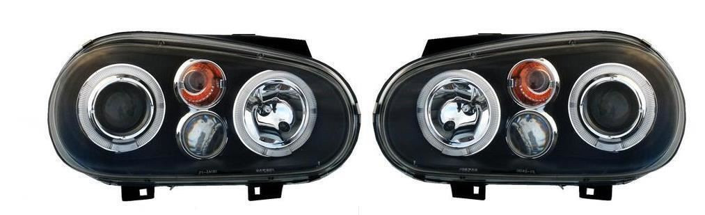 Black Angel Eye Projector Headlights Lighting Lamp For VW Golf Mk4 97-04