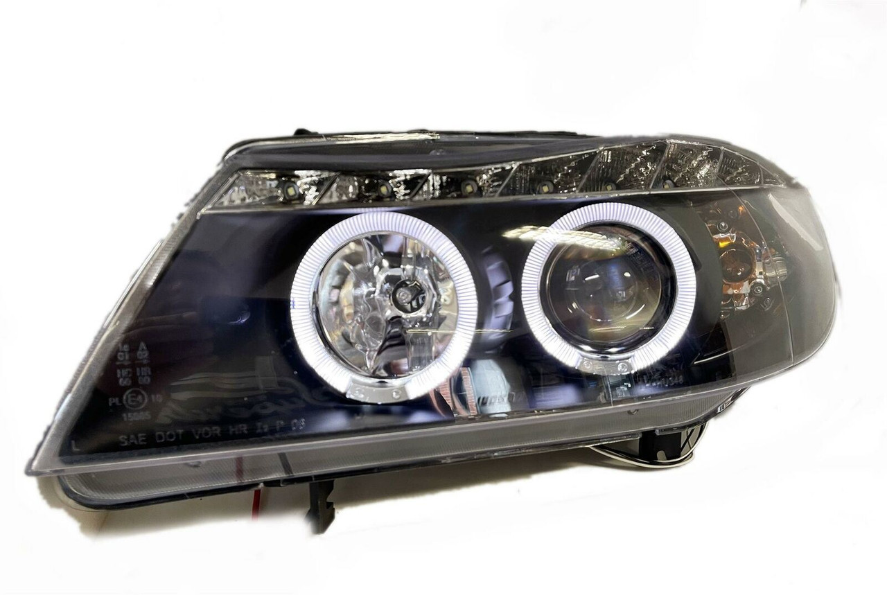 FOR BMW E90 E91 05-08 BLACK LED ANGEL EYE HALO PRJECTOR HEADLIGHTS RHD