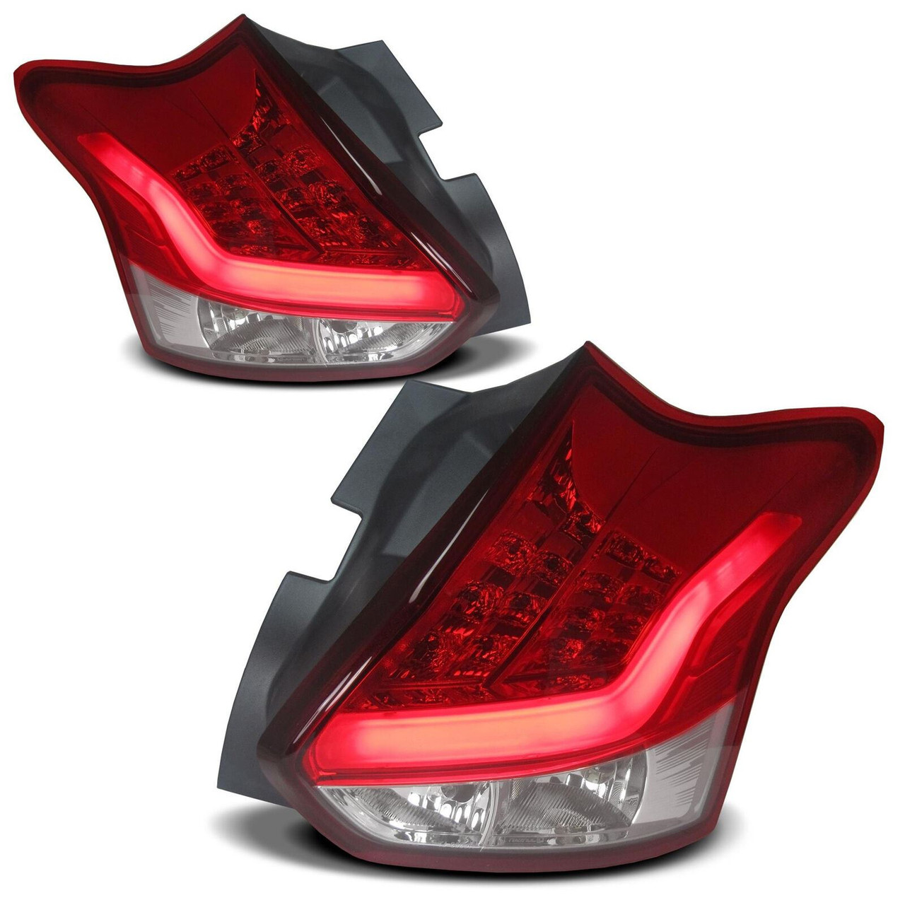 For Ford Focus Mk3 2011-15 Hatchback Red/Clear LED Lightbar Rear Tail Lights