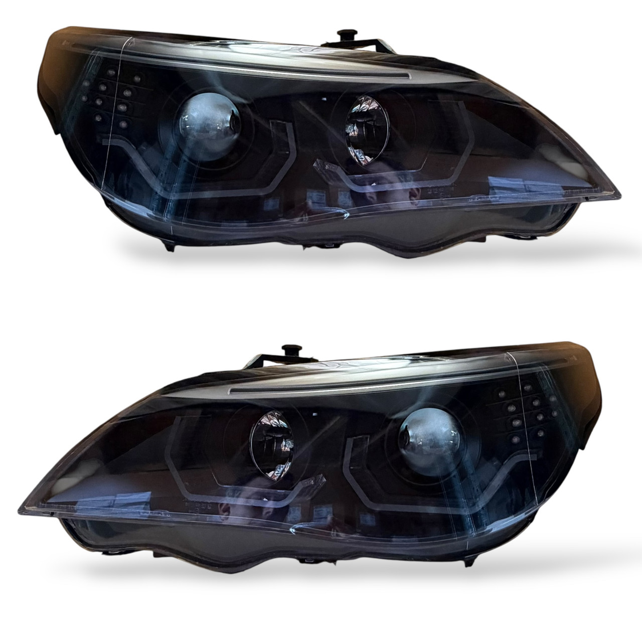LHD Projector Headlights Pair Angel Eyes Clear Black H7 H7 BMW E60 61 03-07