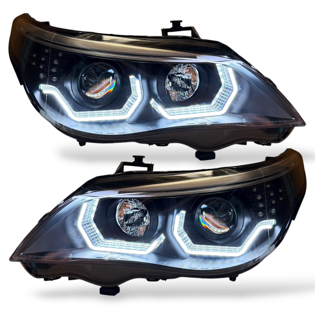 LHD Projector Headlights Pair Angel Eyes Clear Black H7 H7 BMW E60 61 03-07