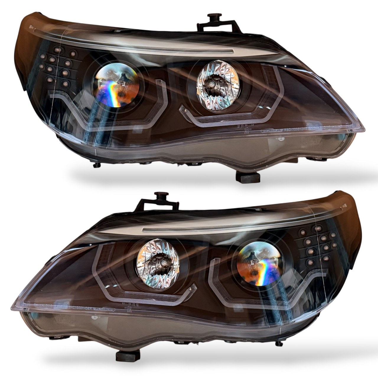 LHD Projector Headlights Pair Angel Eyes Clear Black H7 H7 BMW E60 61 03-07