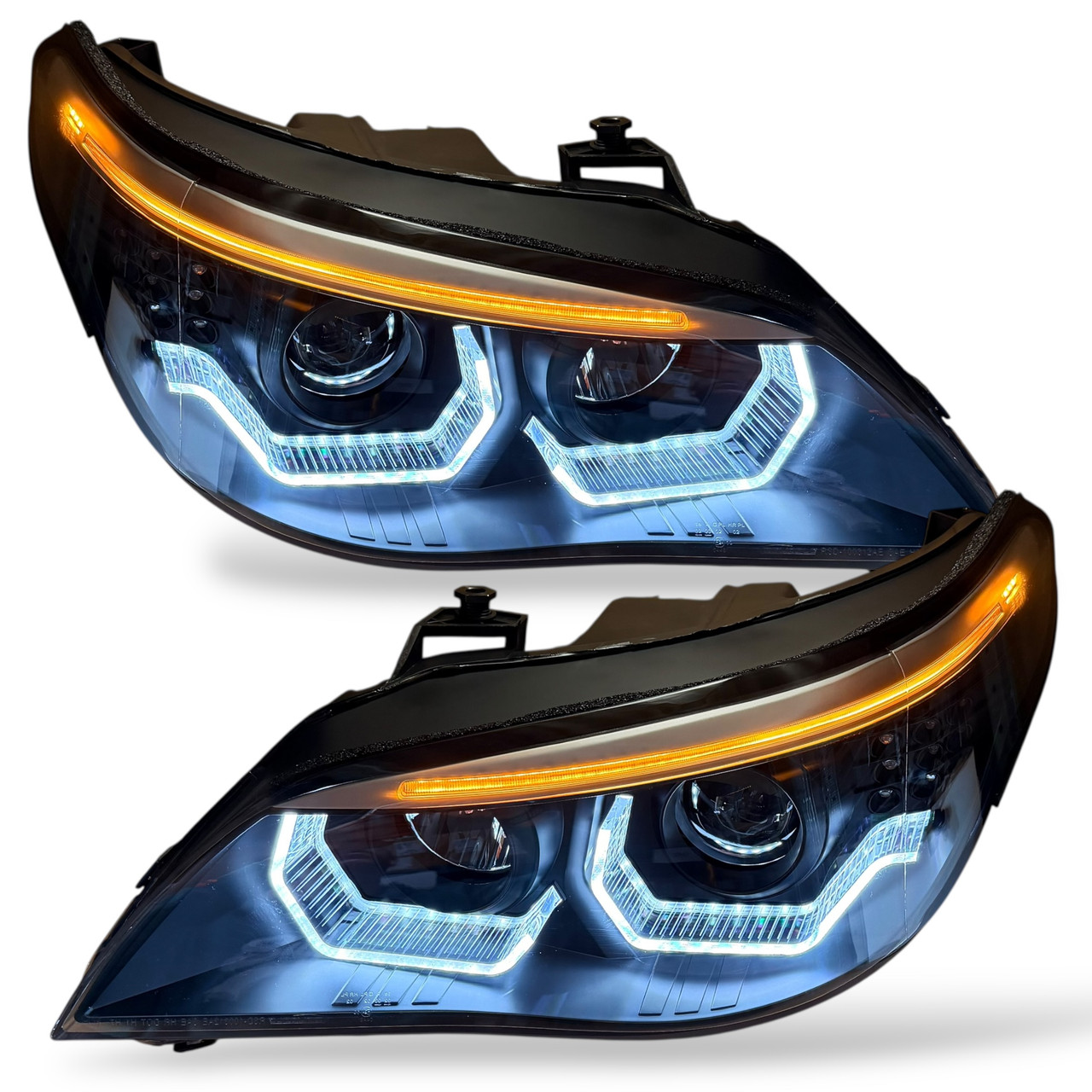 LHD Projector Headlights Pair Angel Eyes Clear Black H7 H7 BMW E60 61 03-07