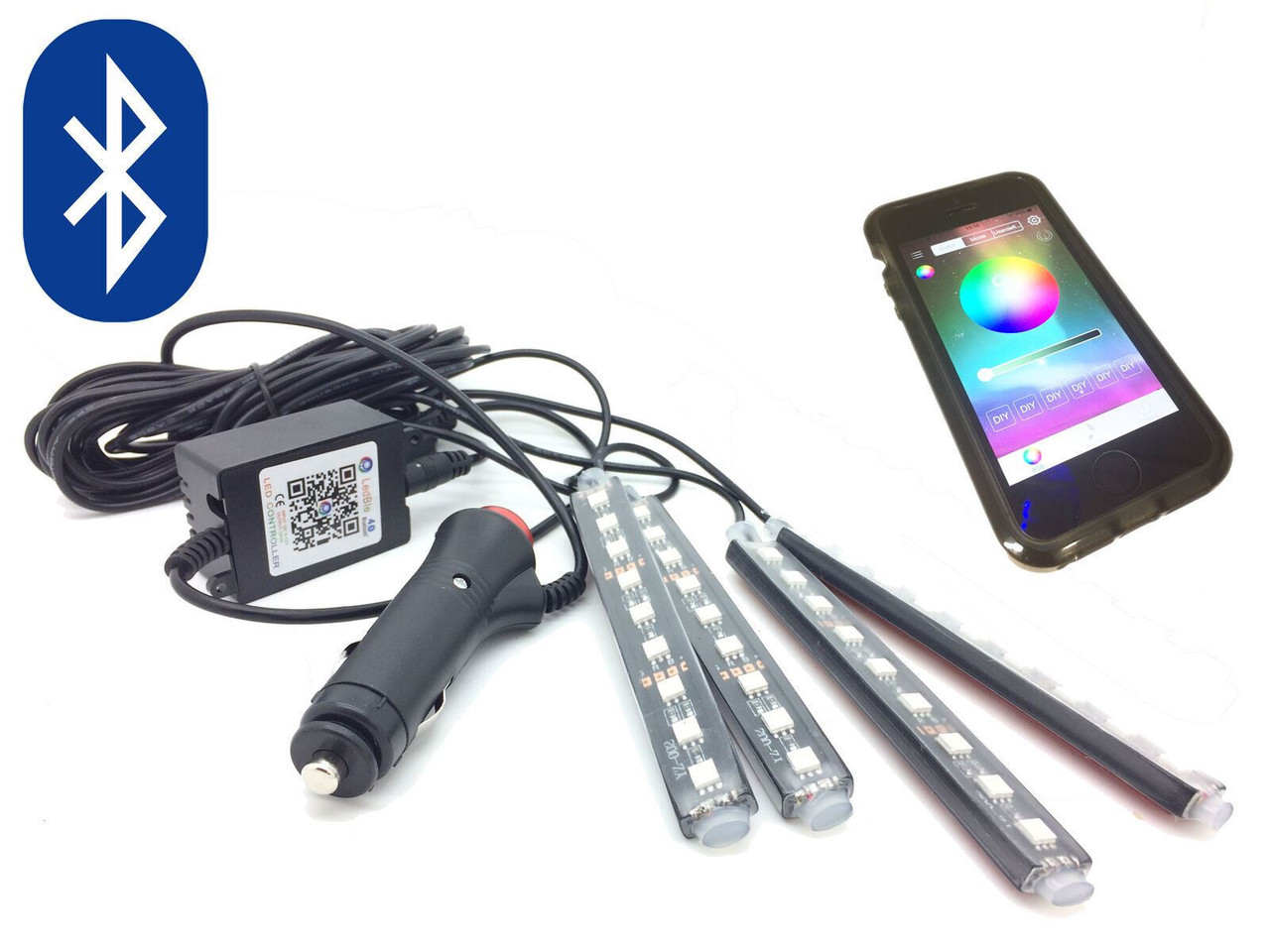 4 x Bluetooth LED RGB app controlled lights interior footwell flash strobe 12V