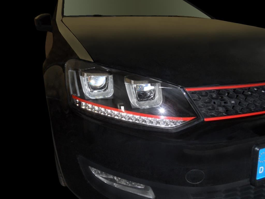Pair LHD Headlights With LED indicators Black Redline Gti for VW Polo 6R 6C 2009-2017