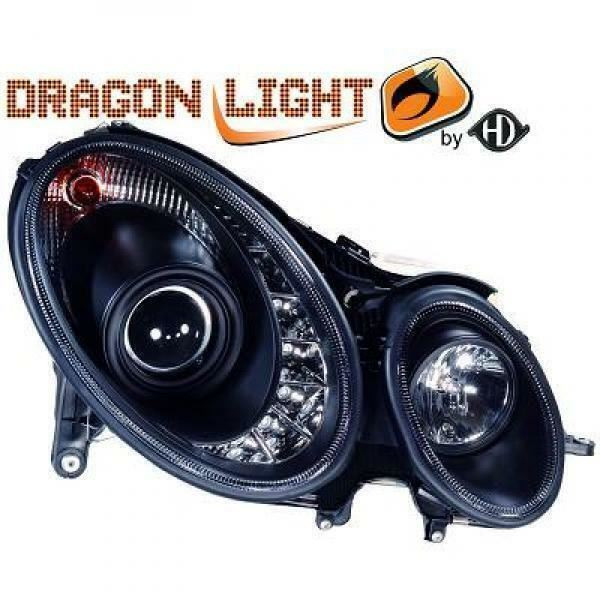 LHD Projector Headlights Pair LED Dragon DRL Lights Clear Black H1 Mercedes W211 02-06