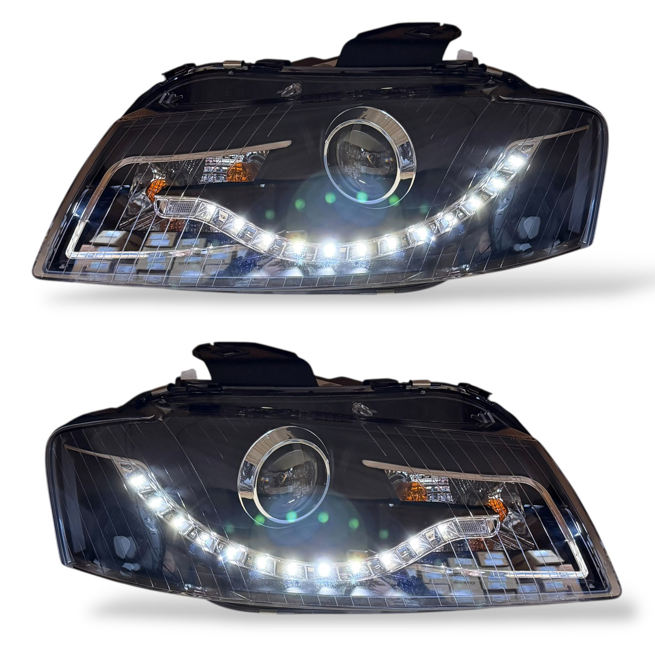 Eagle Eyes Starline LHD Projector Headlights Pair DRL Black For Audi A3 8P 05-08