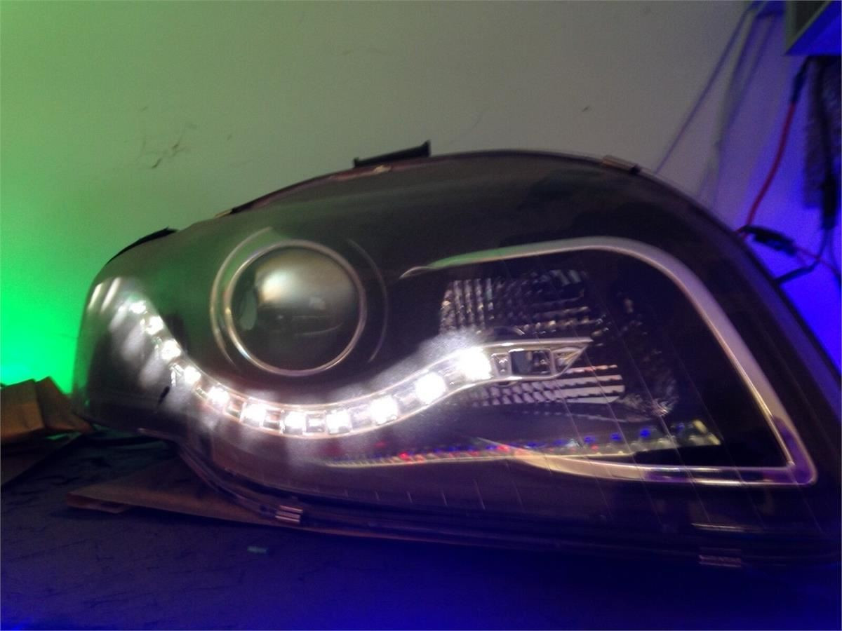 Eagle Eyes Starline LHD Projector Headlights Pair DRL Black For Audi A4 B7