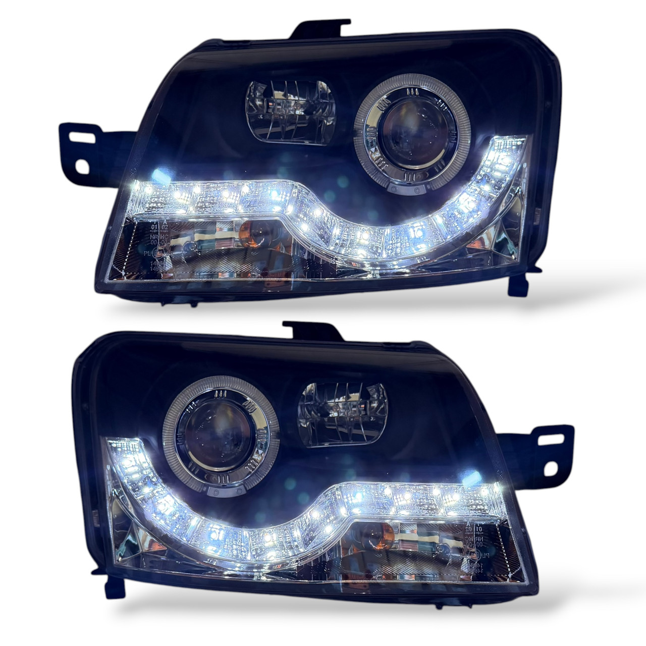 For Fiat Panda 03-09 Angel Eye Headlights Black LED DRL Pair RHD