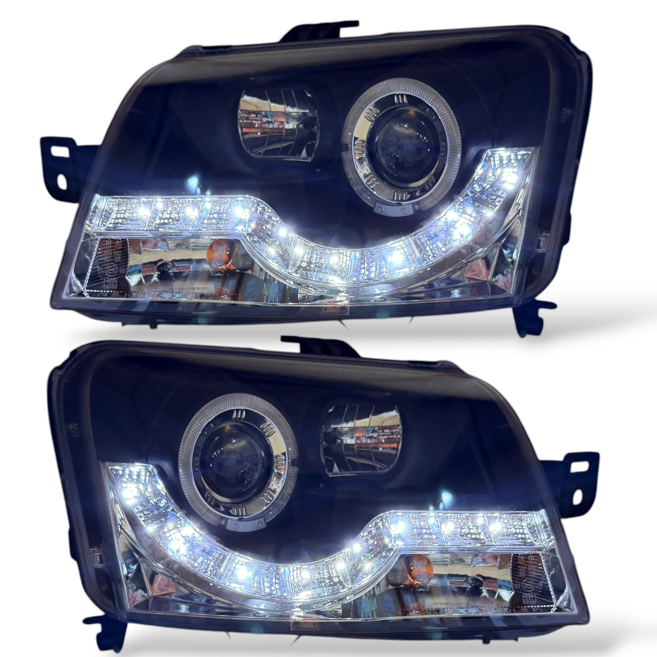 For Fiat Panda 03-09 Angel Eye Headlights Black LED DRL Pair RHD