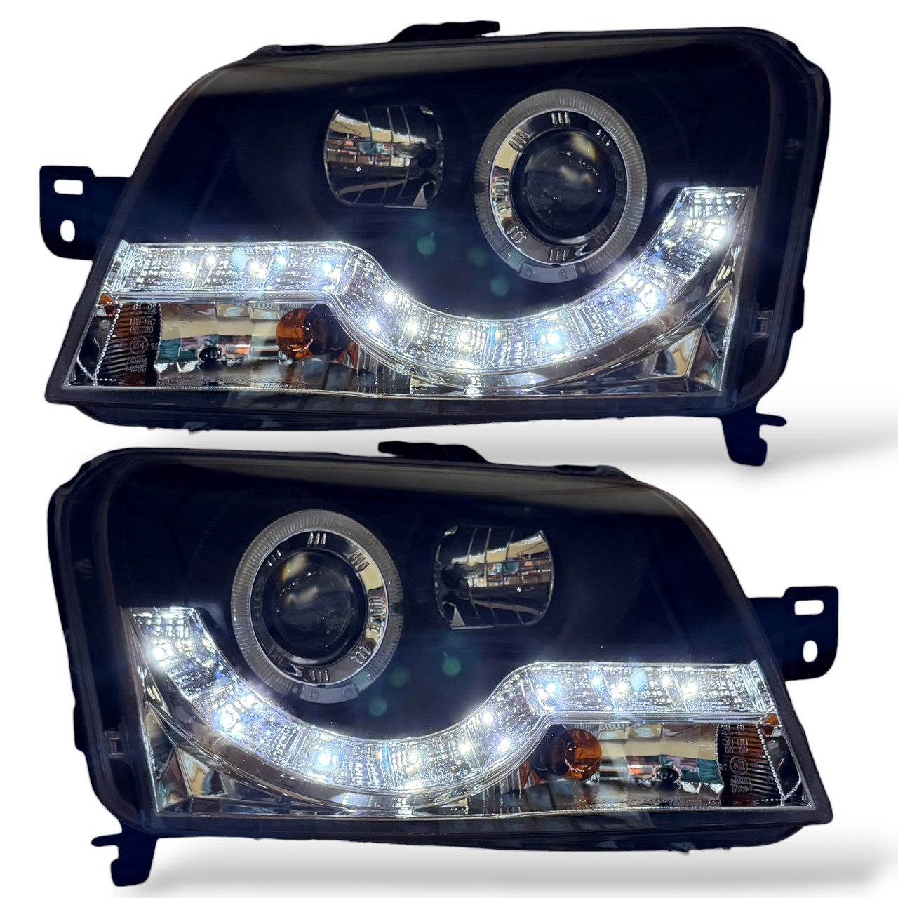 For Fiat Panda 03-09 Angel Eye Headlights Black LED DRL Pair RHD