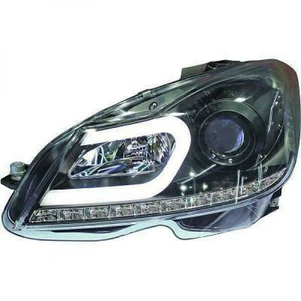 LHD Projector Headlights Pair LED Dragon DRL Lights Clear Black Mercedes W204 11-14