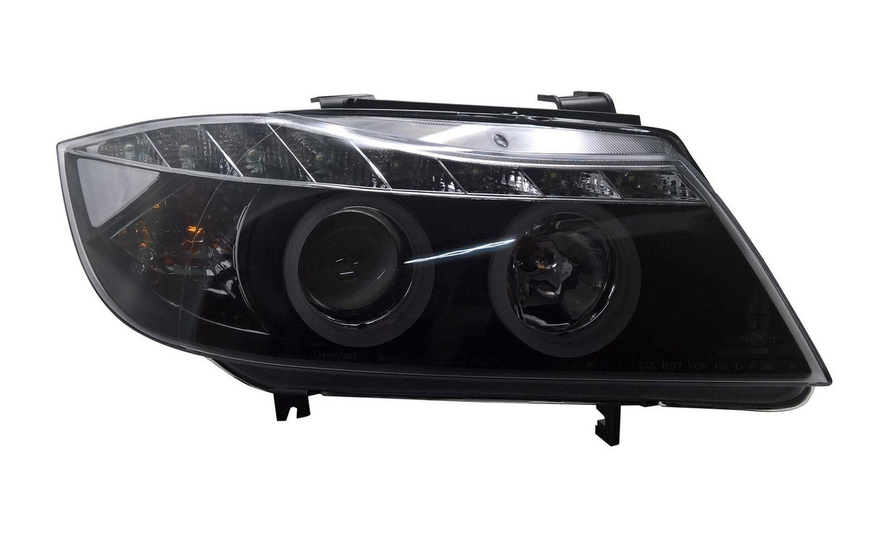For BMW 3 Series E90 E91 05-08 Black Projector Angel Eye Headlights Halo