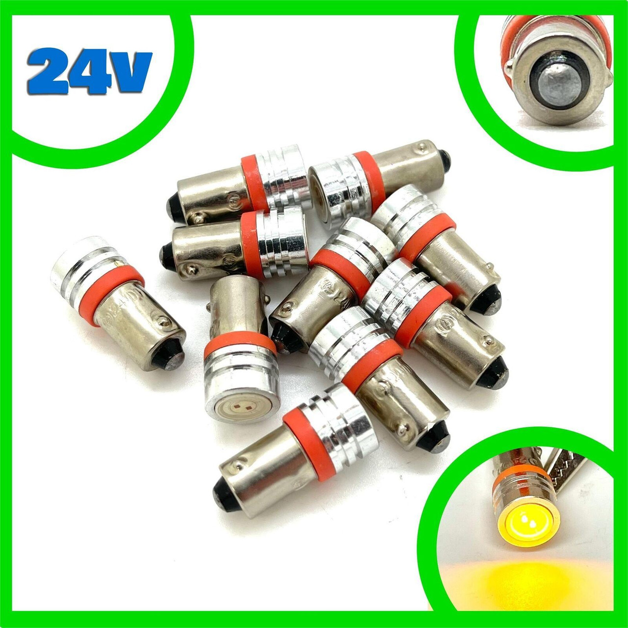 10 x 24V High Power LED Ba9S/249/233 Bulbs Side Marker Position Light Lamp Amber