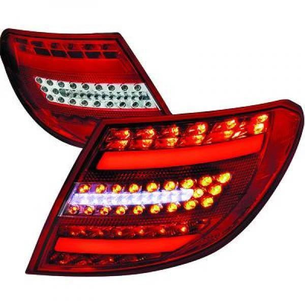 Back Rear Tail Lights Pair Set LED Clear Red Chrome Mercedes W204 07-11