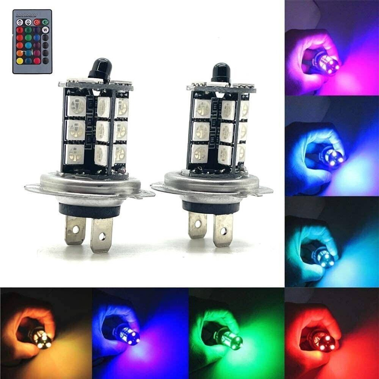 H7 499 RGB Colourchange LED foglight bulbs remote control 12v headlight