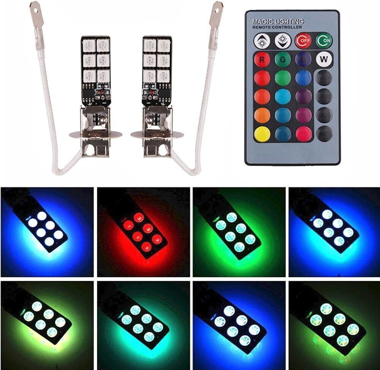 H3 453 RGB Colourchange LED foglight bulbs remote control 12v headlight