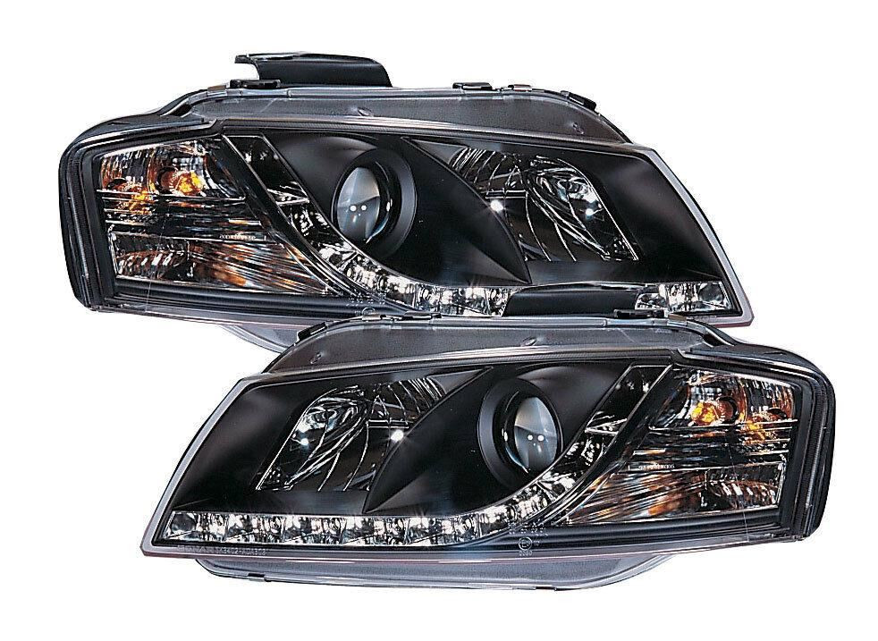 For Audi A3 8P 03-08 Black DRL LED Projector Headlights Lighting Lamp