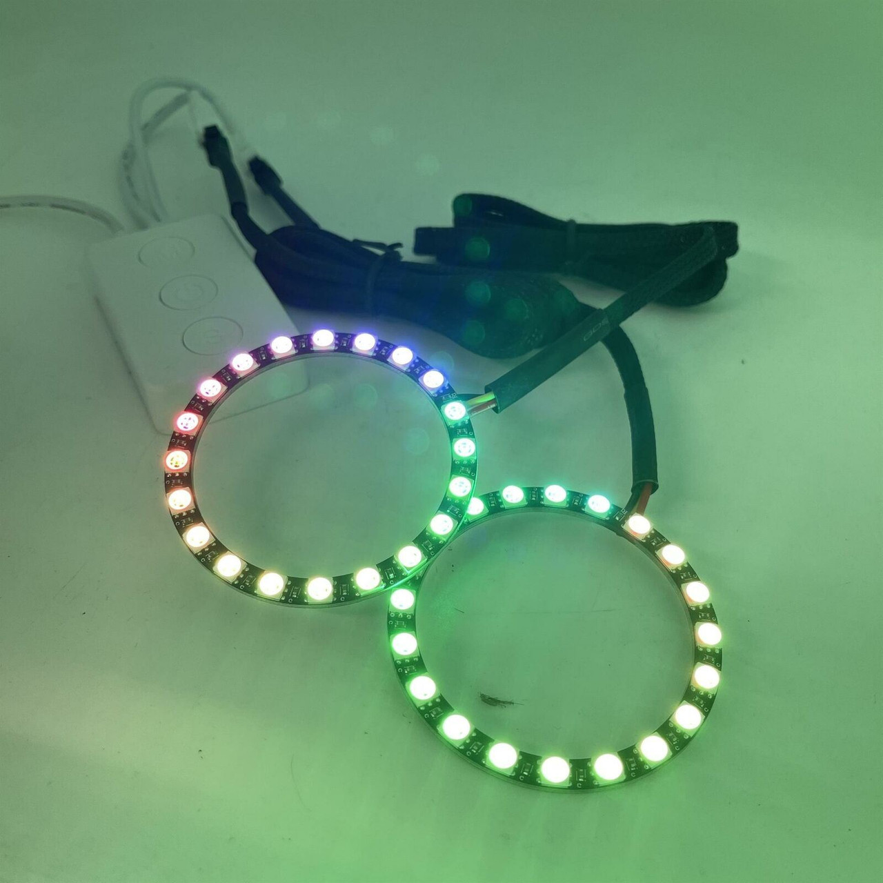 Pair 70mm SMD LED rings halo angel eye Bluetooth rainbow dream patterns