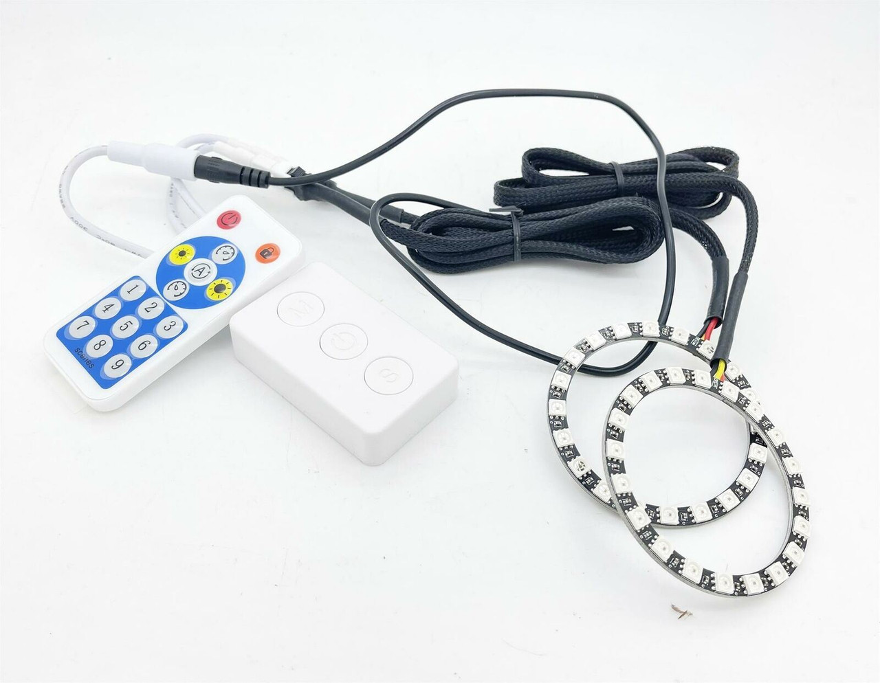 Pair 70mm SMD LED rings halo angel eye Bluetooth rainbow dream patterns