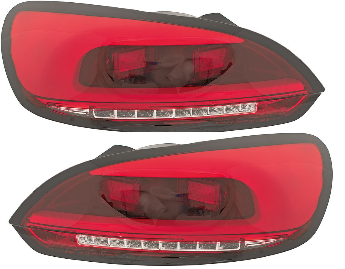 Pair LED back rear tail lights lightbar dynamic red / clear for VW Scirocco 2008-15