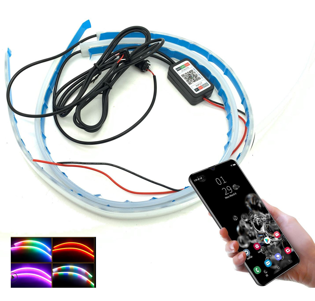 2 x 60cm flexible DRL lightbar Bluetooth RGB Multicolour strips