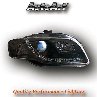 For Audi A4 B7 04-08 Black LED DRL Projector Headlights Lighting Lamp