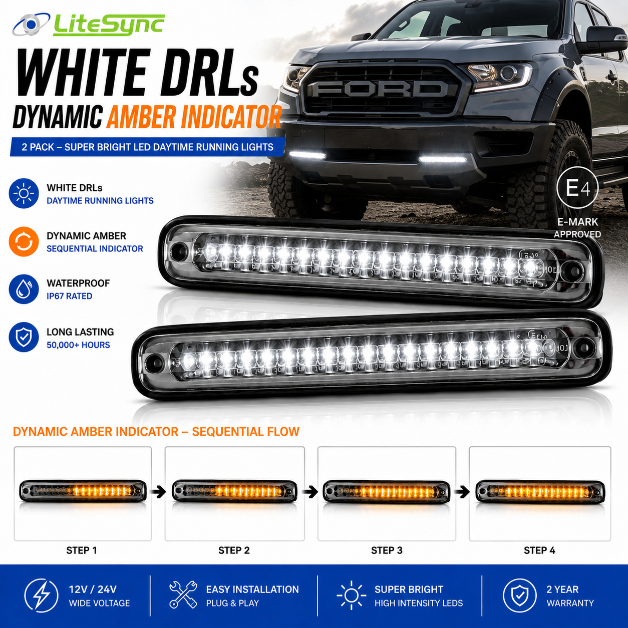 18CM LED DRL DAYTIME RUNNING LIGHTS WITH SEQUENTIAL INDICTORS TURNING