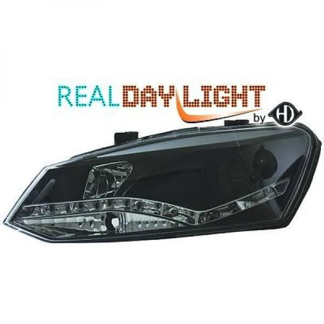 LHD Projector LED DRL Headlights Pair Clear Black VW Polo 3 5 Door 09-14