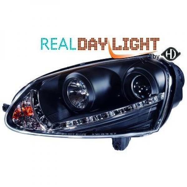 LHD Projector LED DRL Headlights Headlamp Pair Clear Black VW Golf V 03-08