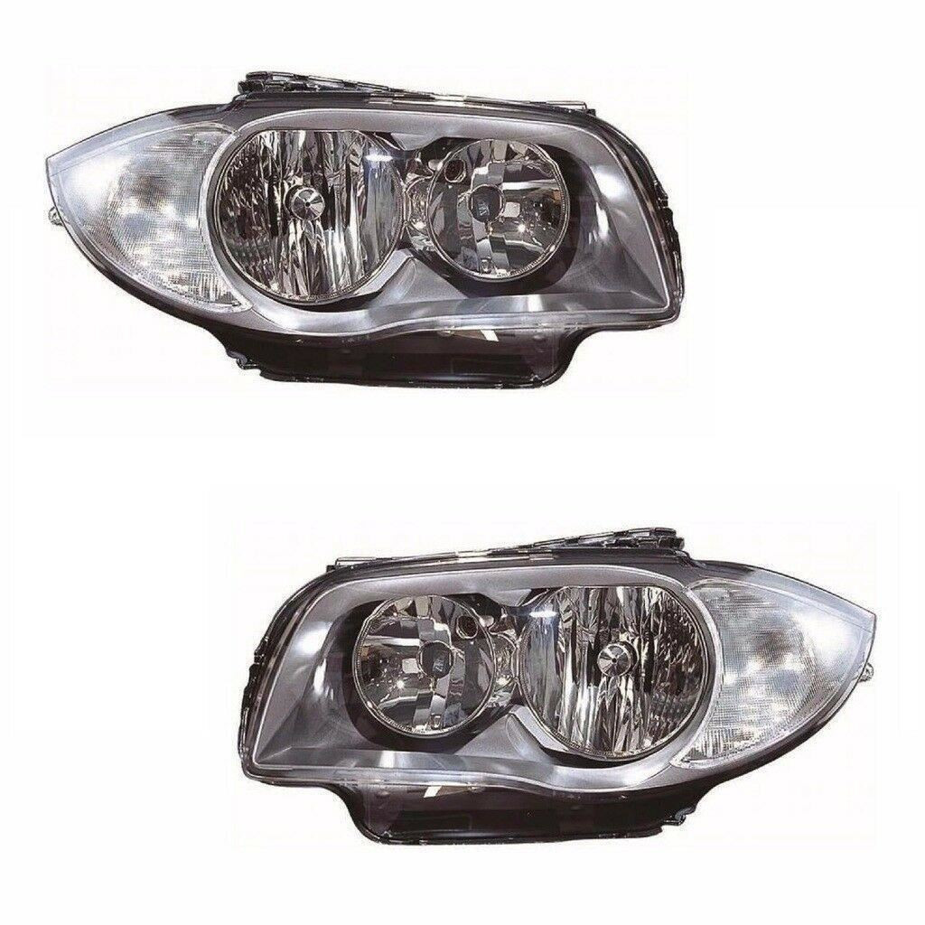 For BMW 1 Series E87 3 &amp; 5 Door 2/2007-7/2012 Headlight Lamp Grey Pair OS NS