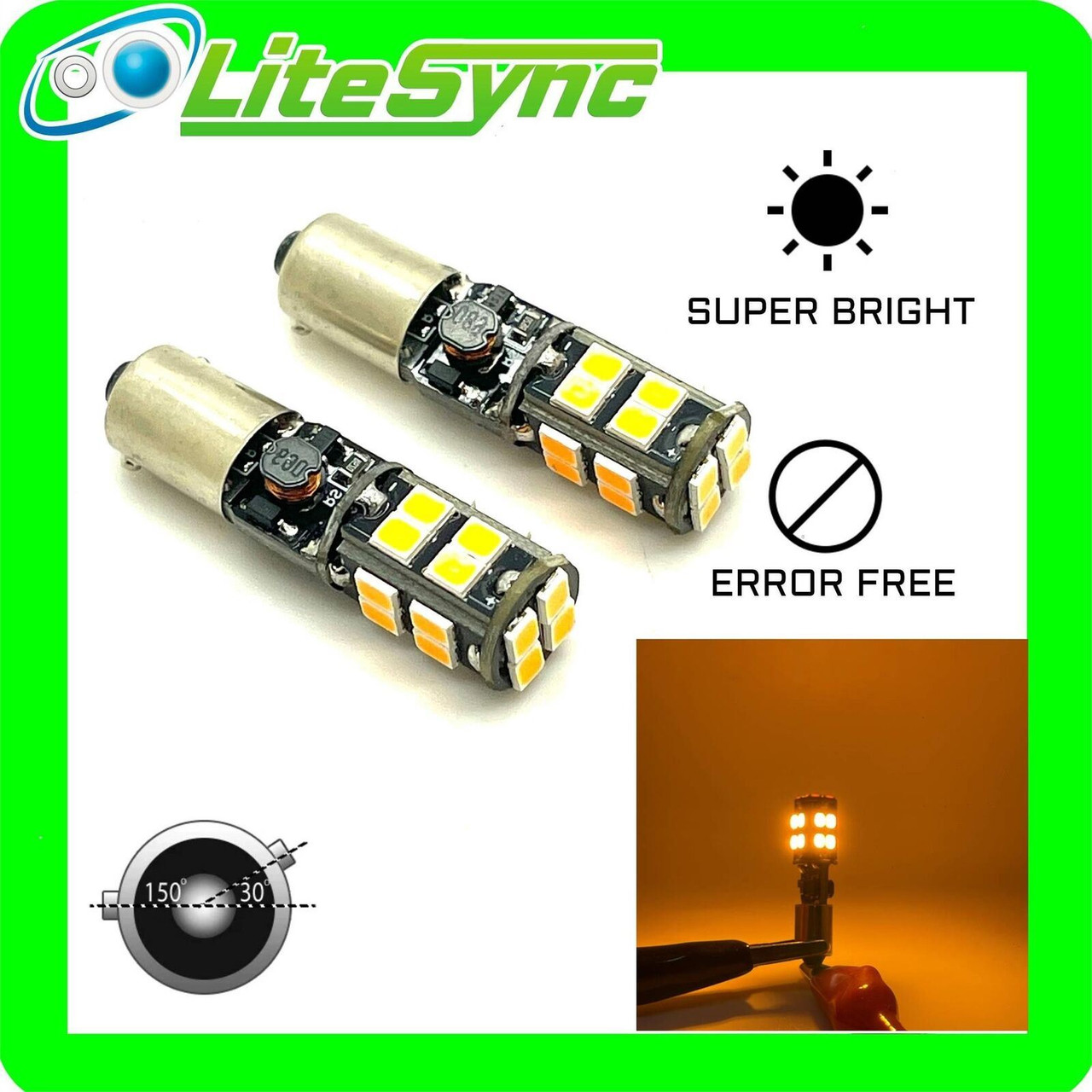 2 X 12v 20 LED H6w bax9s 433 CANbus error free amber sidelight parking bulbs