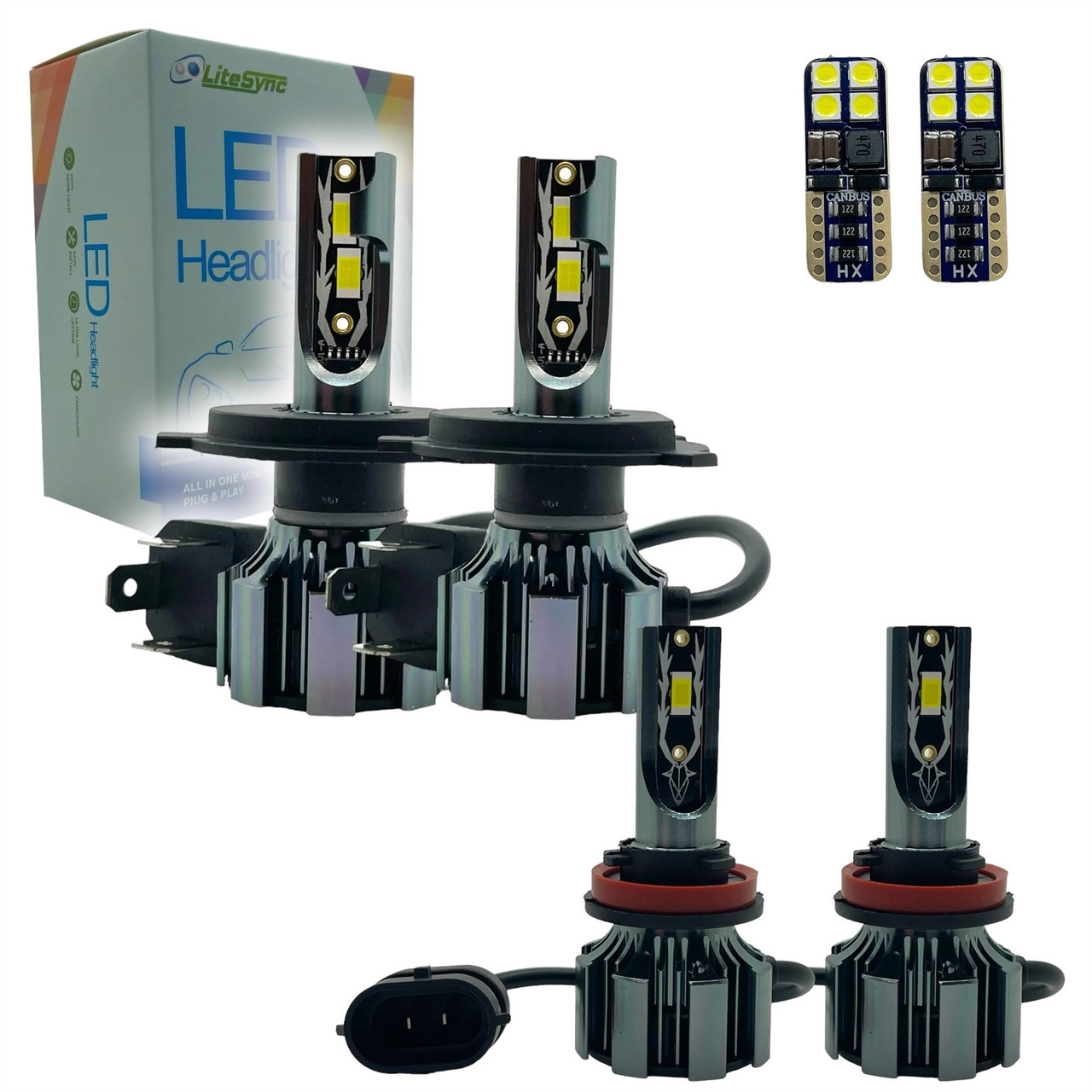 N1 H4 472 LED Headlight Bulbs 10000 Lumens! + 501 sidelight bulbs + H11 FogLights