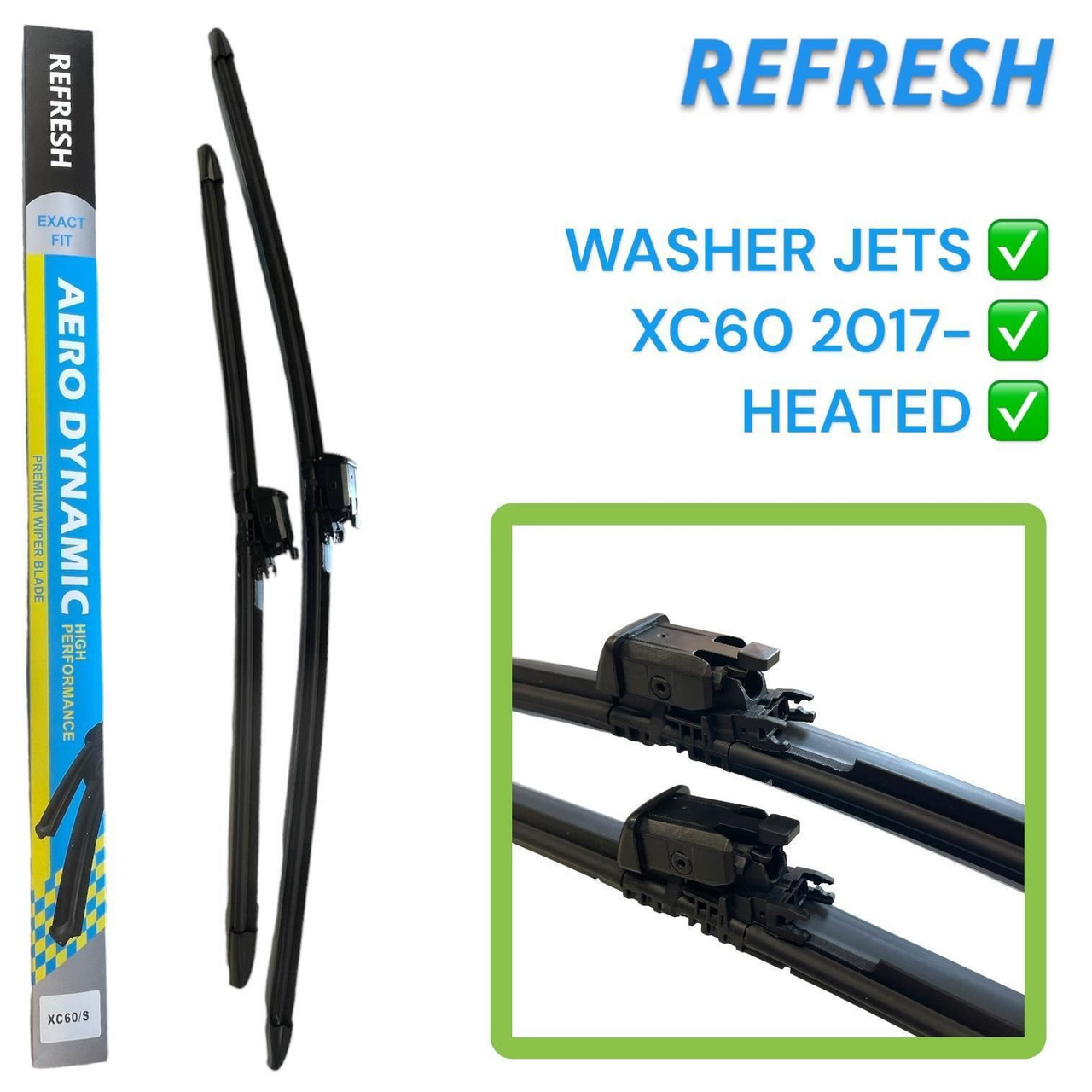 Pair 24"/19" Heated wiper blades with washer jets for Volvo CX60 2017-