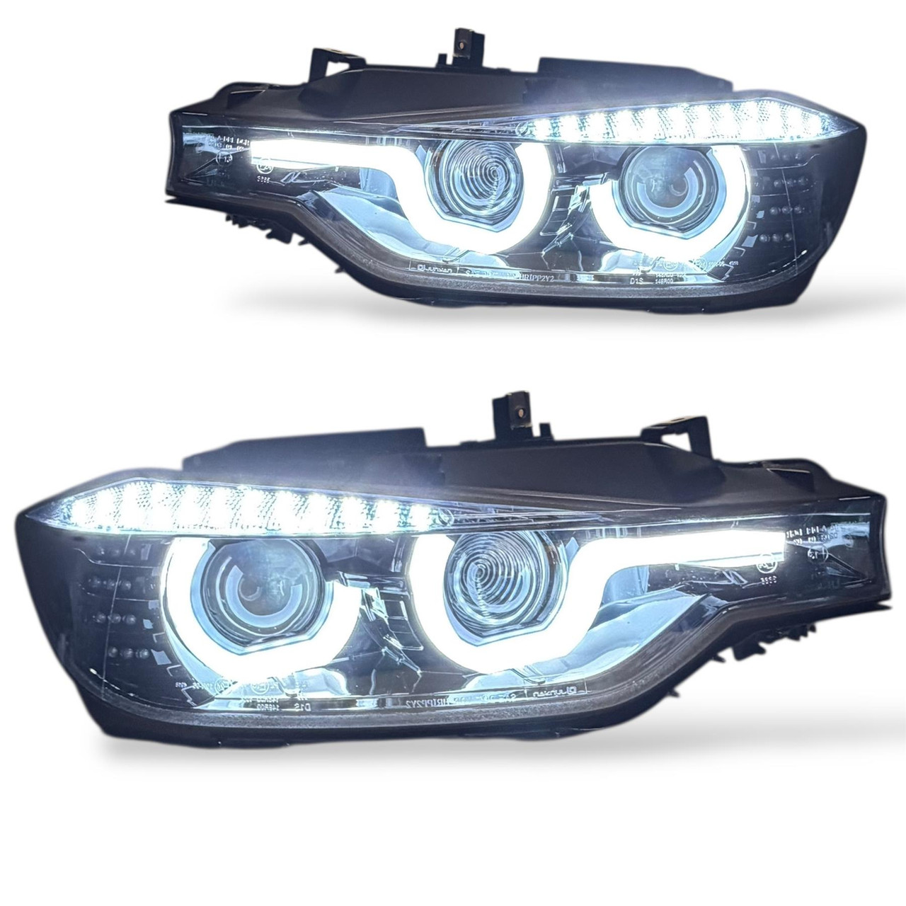 For BMW 3 Series F30 F31 2011-15 Gloss Black projector headlights LED ANGEL EYES Halo