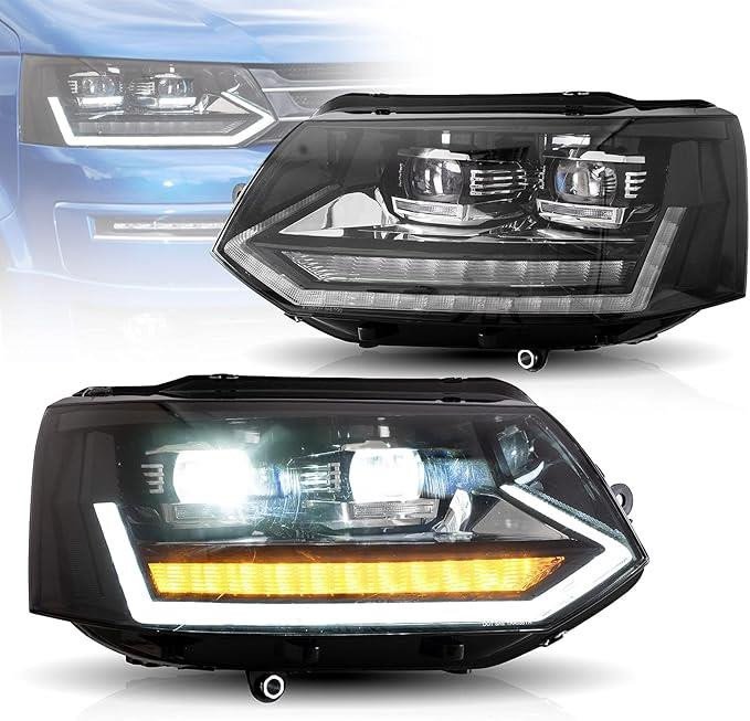 Pair LHD full LED black dynamic Headlights upgrade for VW Transporter T5.1 10-15