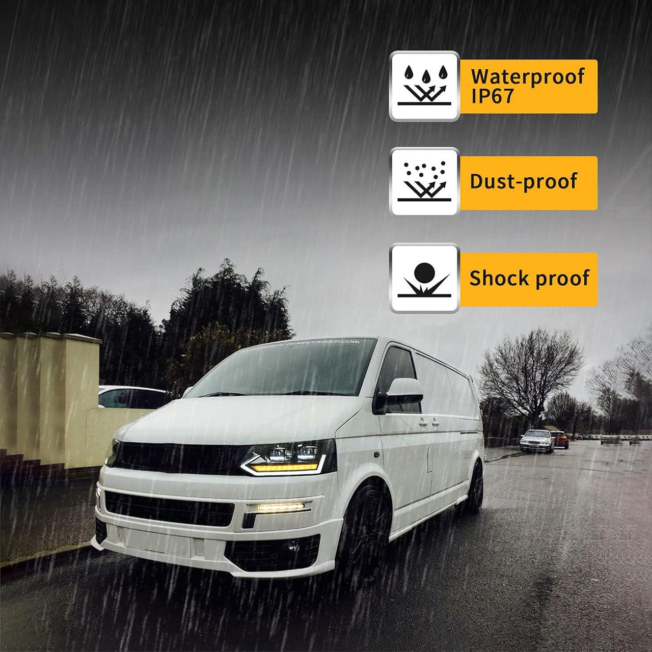 Pair LHD full LED black dynamic Headlights upgrade for VW Transporter T5.1 10-15