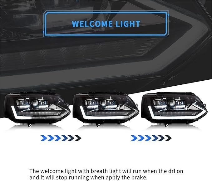 Pair LHD full LED black dynamic Headlights upgrade for VW Transporter T5.1 10-15
