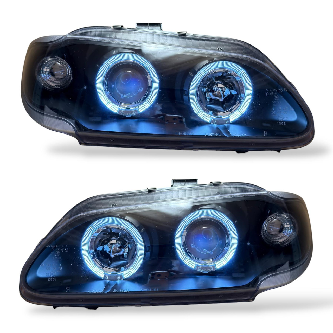 LHD Projector Headlights Pair Angel Eyes Clear Black H1 H1 For Renault Megane