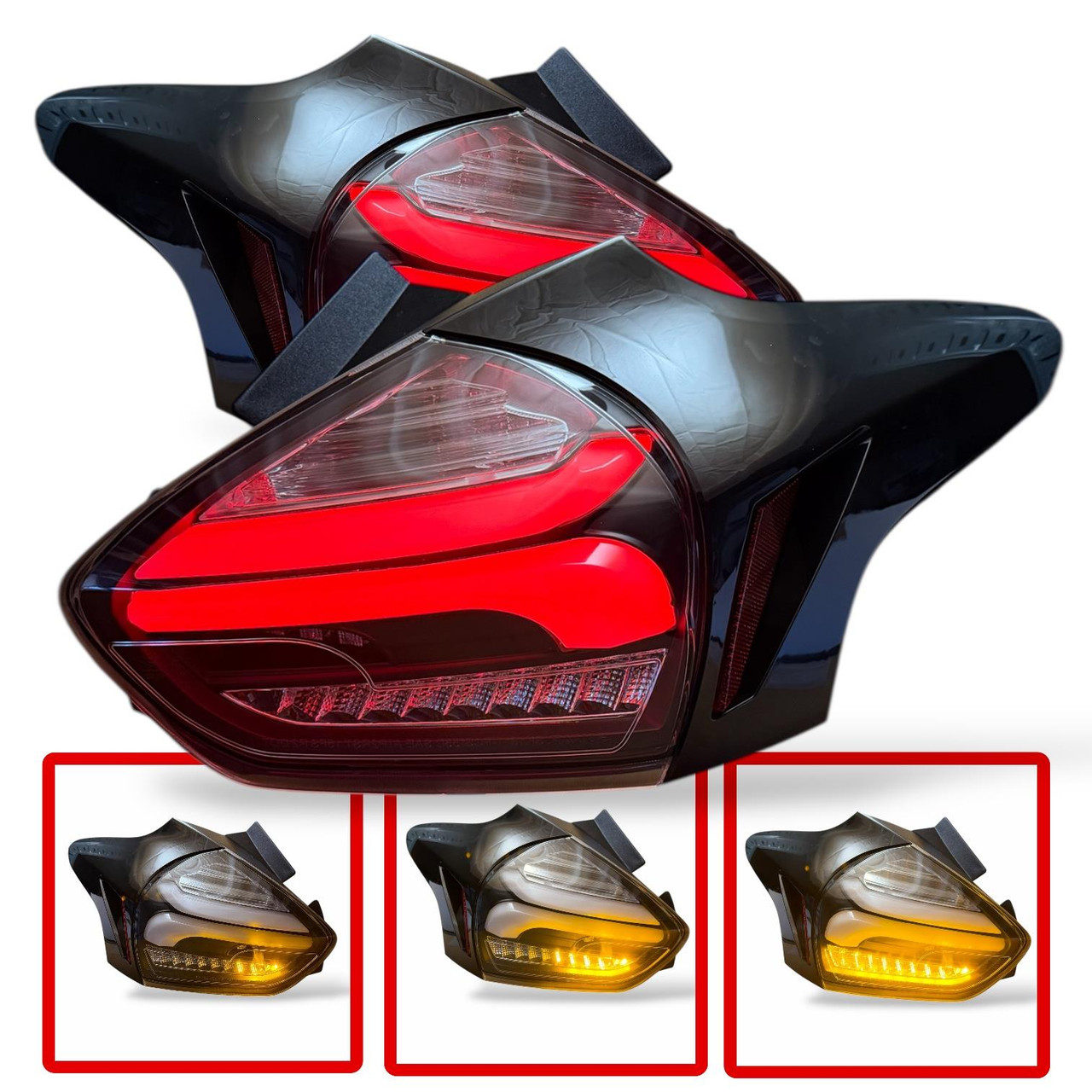 Back Rear Tail Lights Pair Set Tube Light Smoke dynamic IND  Ford Focus 2011-14